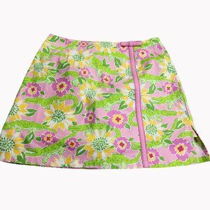 Lilly Pulitzer Lenore Skort Womens Size 2 Pink Green Alligator Sunflower Print
